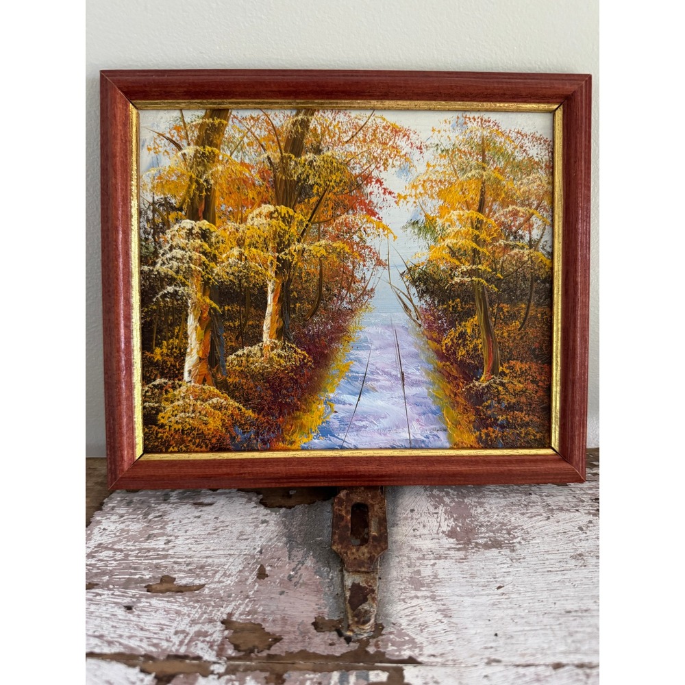 Vintage Impasto Oil Painting Autumn Forest Landscape Framed Gallery Wall Art